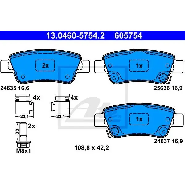 Колодки дисковые з.\ Honda CR-V 2.0/2.4/2.2D 06 ATE 13.0460-5754