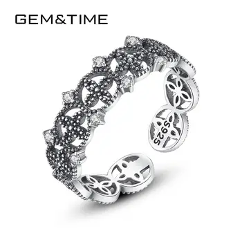 

Gem&Time Gothic Cubic Zirconia Hollow Flower Stackable Rings Sterling Silver 925 Rings For Women Ring Silver 925 Jewelry SR0186