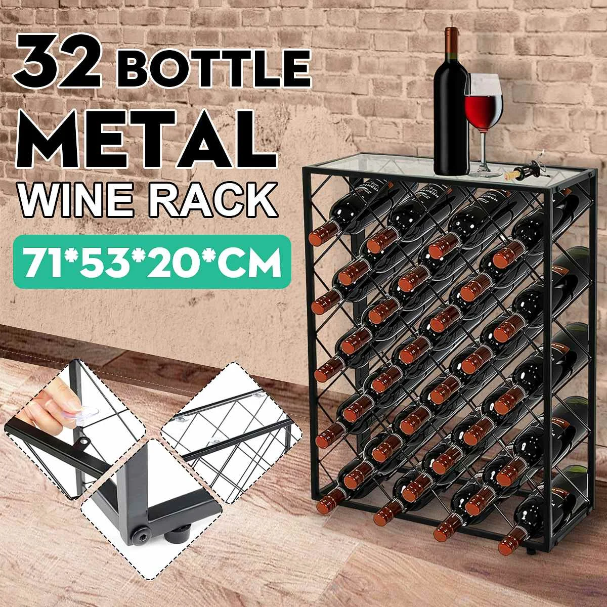 32 Bottles Floor Standing Metal Wine Racks Stand Holders 750ml
