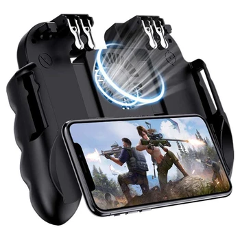 

Mobile Game Controller 6 Finger Flipped Trigger Gamepad Joystick With Cooling Fan​ Stretch Clip Controller Gamepads