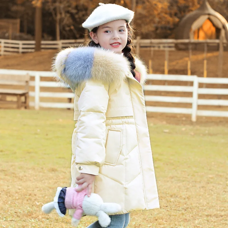 

2020 New Fashion Children's Winter duck down Down Jacket for girls Coat Parka real Fur Thick Clothes Kid overalls Snowsuit 5-14Y