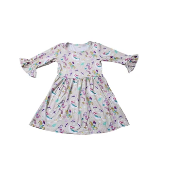 

Boutique RTS baby girls fashion summer style cute mermaid sea horse full printed dress kids design frock clothing clothes