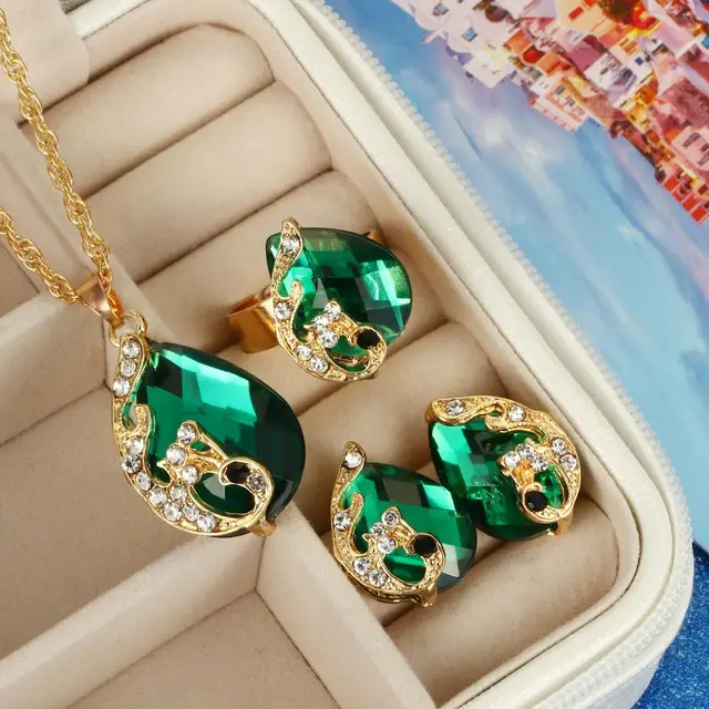 Ochuks African Crystal Gold 3pcs Jewelry Set