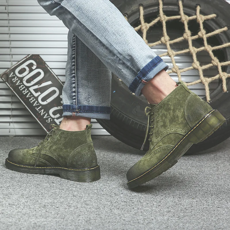 

Fashion Winter Solid Men Chelsea Boots Ankle Round Toe Lace-Up Vintage Motorcycle Boots Casual Cross-tied British Style Shoes