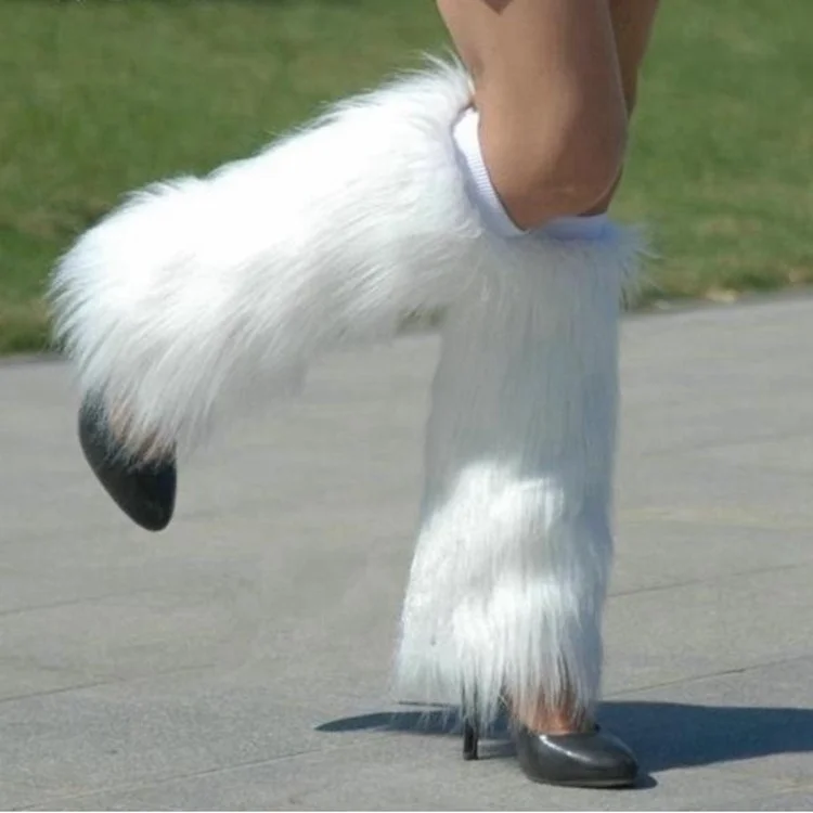 Winter Women's Leg Warmers Covers Furry Solid Faux Fur Boot Fluffies Trendy Leg Warmer