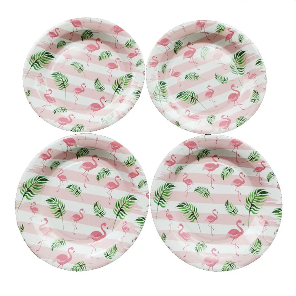 10pcs Hawaii Summer Party Tableware Flamingo Birthday Disposable Paper Plates for Baby Shower Birthday Party Decorations Kids