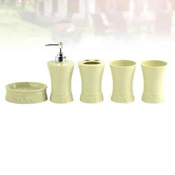 

5pcs/Set Plastic Bath Accessories Set Cups Toothbrush Holder Soap Dish Dispenser Bathroom Suit Premium Toilet Set (Green)