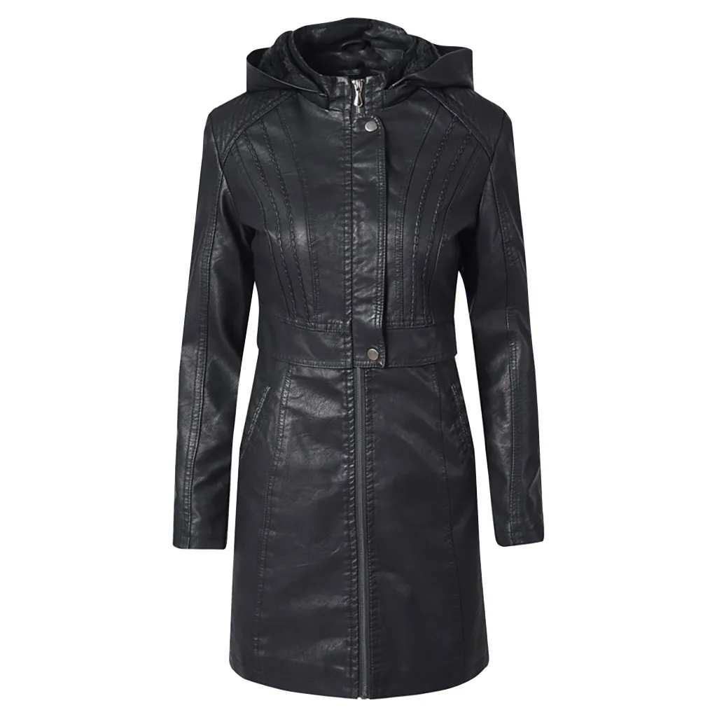 Женское повседневное черное пальто с капюшоном, тонкая куртка-бомбер на молнии с длинным рукавом, теплое длинное женское пальто на молнии, верхняя одежда размера плюс#816