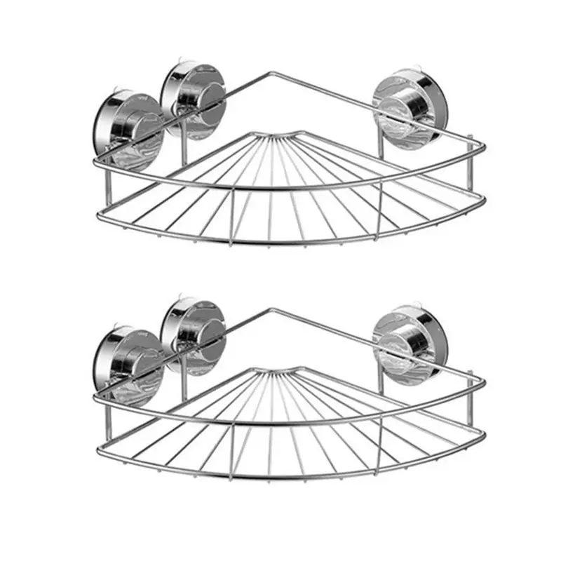 

2pcs Bathroom Corner Shelf Shower Caddy Vacuum Suction Bath Storage Rack Holder Stainless Steel Wall Corner Organizer