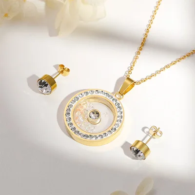 Ансамбль Bijoux набор из нержавеющей стали золотой цвет кубического циркония круглый кулон ожерелье серьги+ браслет наборы для женщин партии оптом