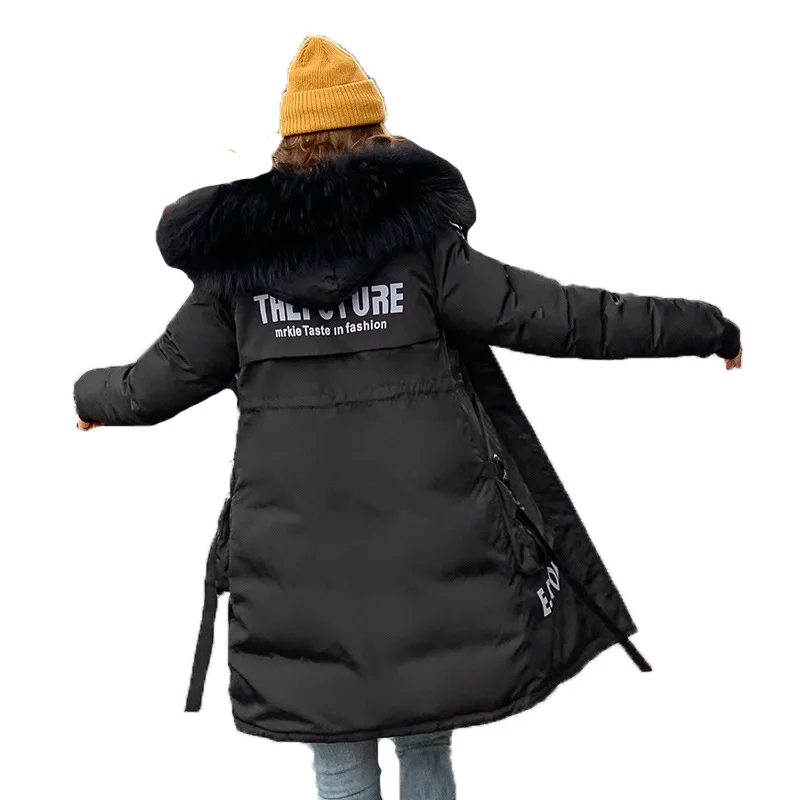Пуховое хлопковое Женское зимнее пальто с капюшоном и буквенным принтом, хлопковая куртка с эластичной талией, зимнее теплое пальто Parker, пальто на молнии