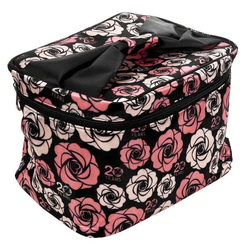 

Toiletry Cosmetic Storage Large Travel Makeup Bag with Sweet Bow Handle and Mirror,Flower