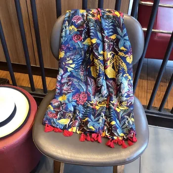 

Ladies Fashion Abstract Leaves Floral Viscose Shawl Shawl Print Tassel Cotton Pashminas Stole Wrap Snood Muslim Hijab 180*90Cm