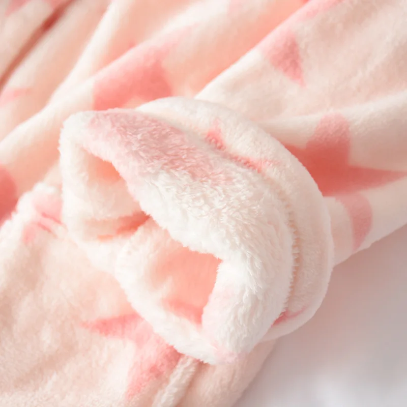 Зимние милые розовые пижамы со звездами, женские японские Простые Фланелевые теплые пижамы с длинным рукавом, качественные пижамы для