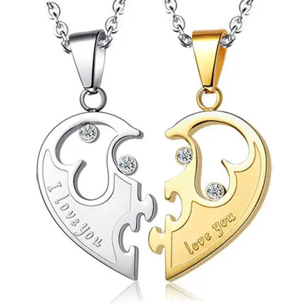 

Stainless Steel Jewelry Blast Couple Version Titanium Steel Necklace Heart-shaped Combination Male and Female Pendant New Tag