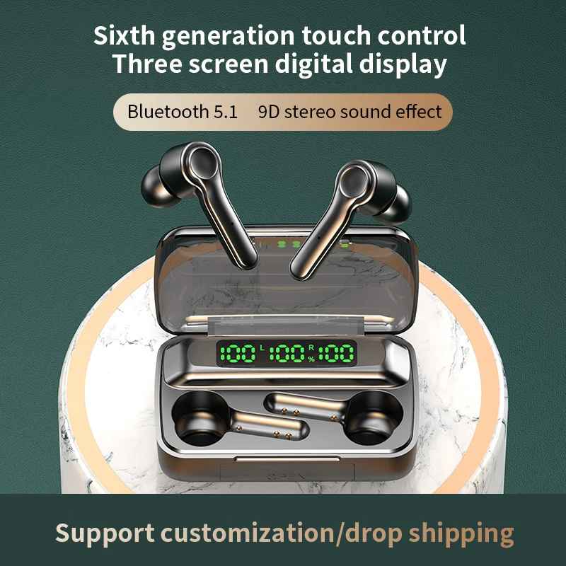 Tws fones de ouvido sem fio bluetooth 5.1 fones 2000mah esportes à prova dhifi água fones alta fidelidade 9d baixo estéreo com microfones