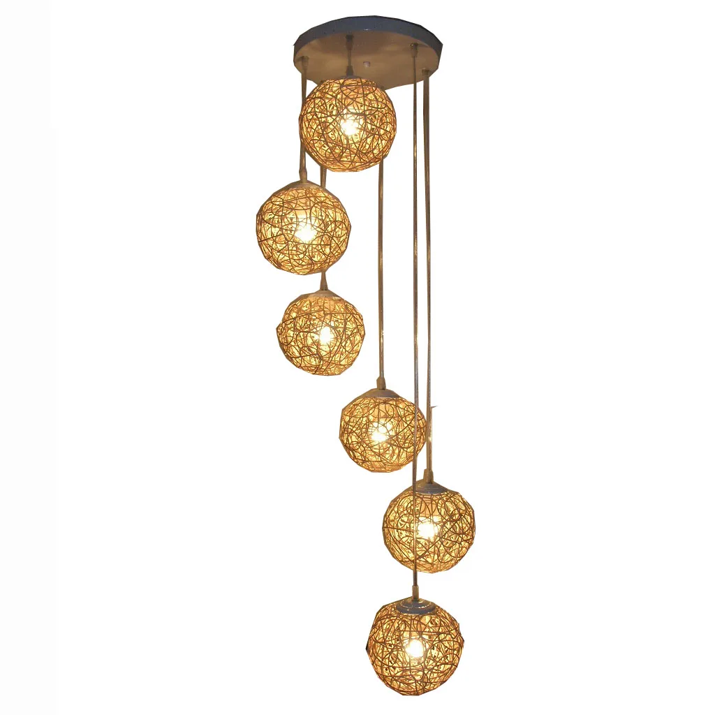 Подвесной светильник из натурального ротанга с 6 шариками плетеный для гостиной