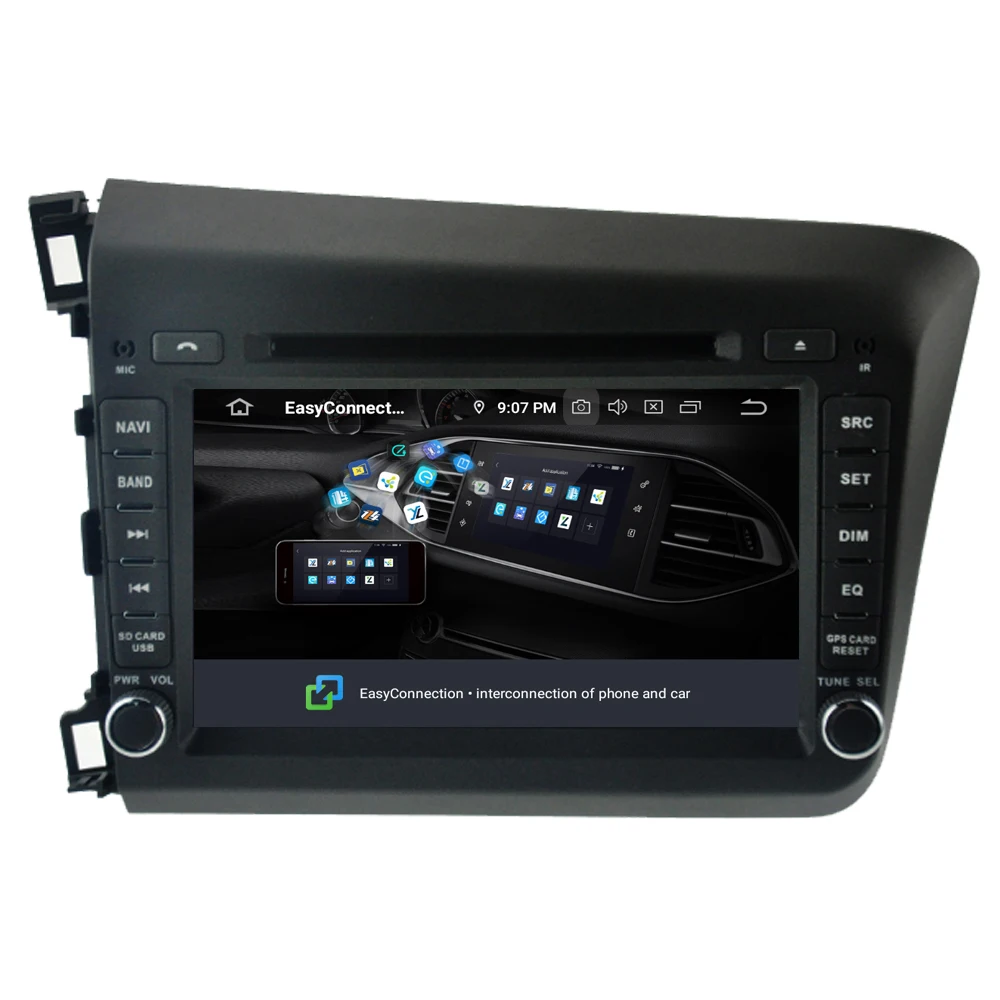 Clearance RoverOne Car Multimedia Player For Honda For Civic 2012 2013 2014 Android 9.0 4G+64G DVD GPS Navigation Stereo Radio Bluetooth 4