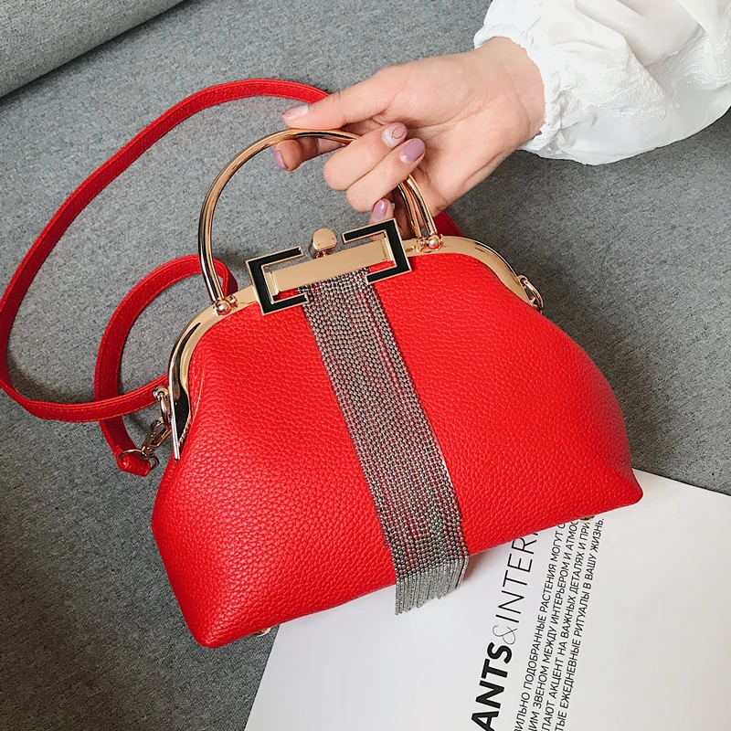 bag red Ретро мода Винтаж металлическая бахрома уникальный замок дизайнерская сумка Сумки из искусственной кожи женские сумки оболочка женская сумка через плечо - Цвет: bag red