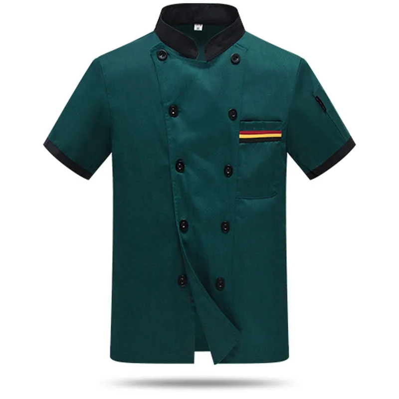 Green short sleeve На заказ, мужская униформа шеф-повара, рубашка, печать логотипа, высокое качество,, мясник, хлебобулочная, еда, обслуживание, верхняя одежда - Цвет: Green short sleeve