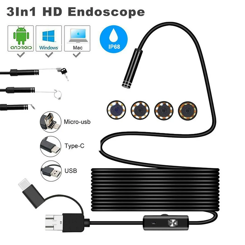 3 в 1 usb type-C эндоскоп, бороскоп для исследований 5,5 мм объектив HD камера