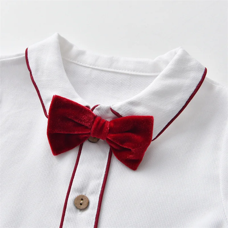 Newborn Clothes Suit Baby Boy Clothing Sets for Birthday Wedding Party Children Withe Blouse Velvet Pants 3Pcs Outfits With Hats - 4