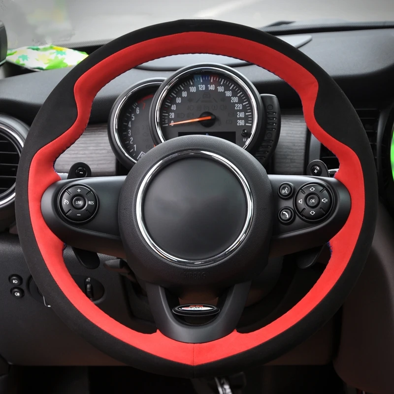 Блестящая Пшеница ручная работа черный красный замшевый чехол рулевого колеса автомобиля для Mini Coupe