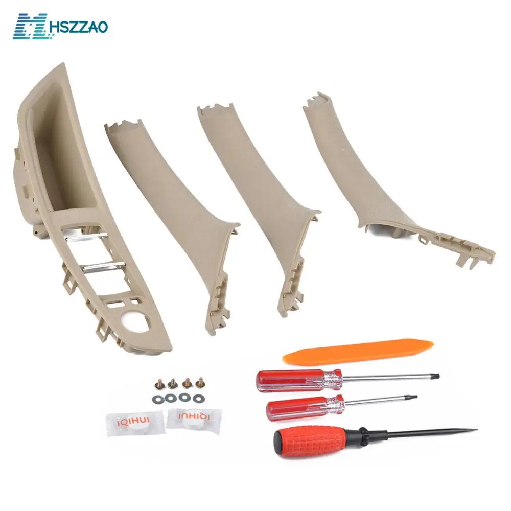 

4PCS Door Handle Window Switch Panel & Interior Door Handle For BMW 5 Series 520 523 525 F10 F11 F18 （Beige Reddish Brown Black）