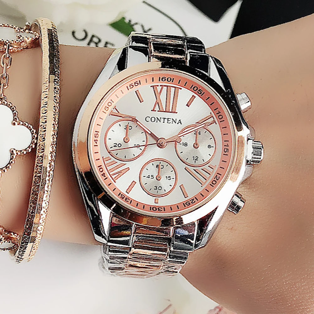 Women Watches Rose-Gold Stainless-Steel Ladies Luxury Clock Quartz Reloj Brands Mujer