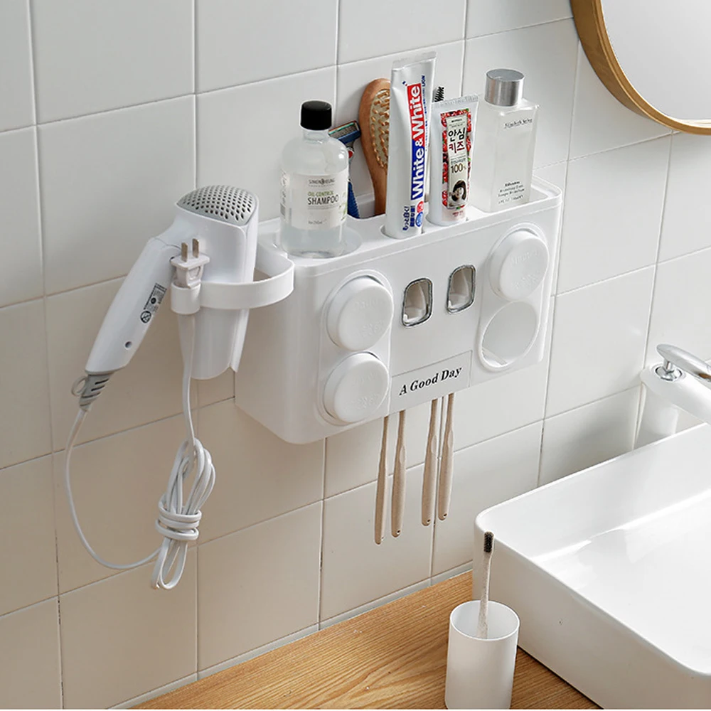 Multi-function Cup Toothbrush Holder Set Can Hang Wall Automatic Squeeze Toothpaste Toothbrush Holder Large Capacity Bathroom