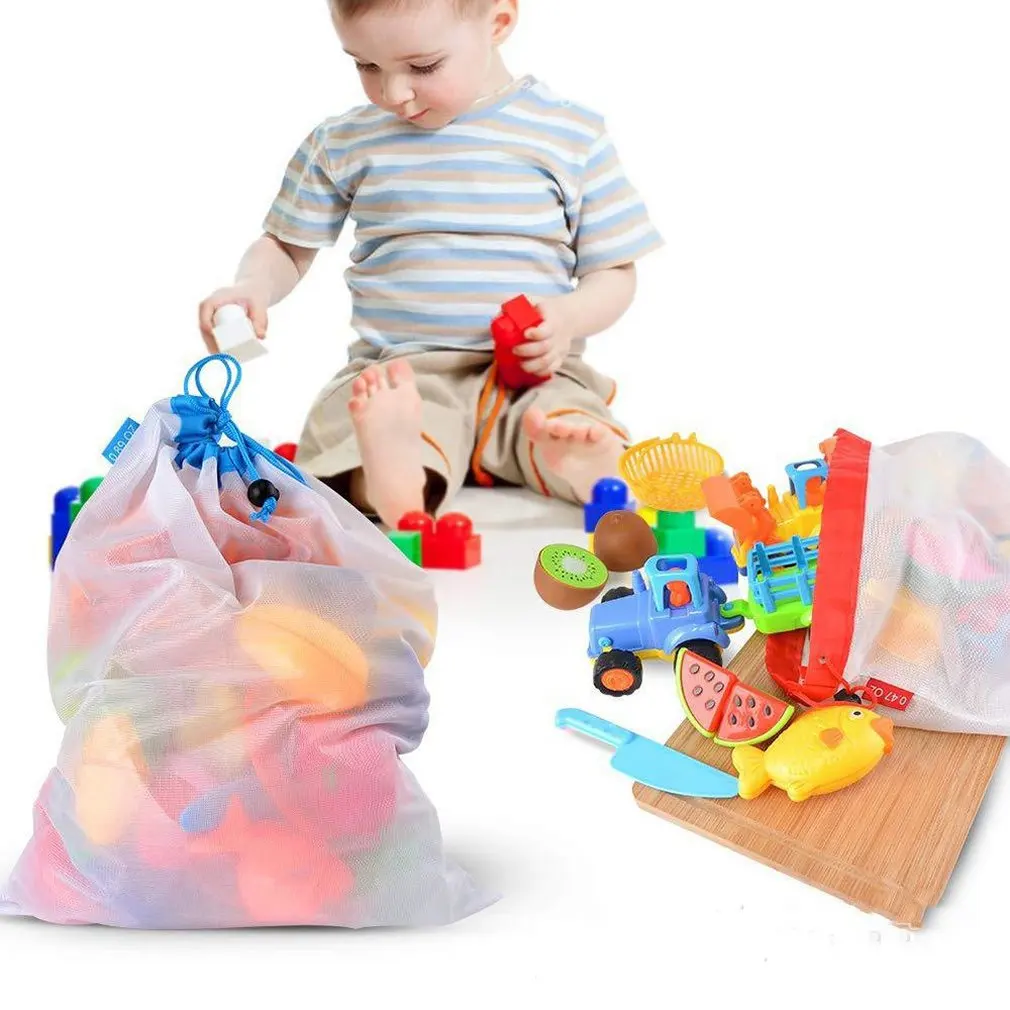 15Pcs/12Pcs Reusable Mesh Produce Bags Cotton Net Bag Washable Eco-Friendly Vegetable Toy Mesh Bag Grocery Storage