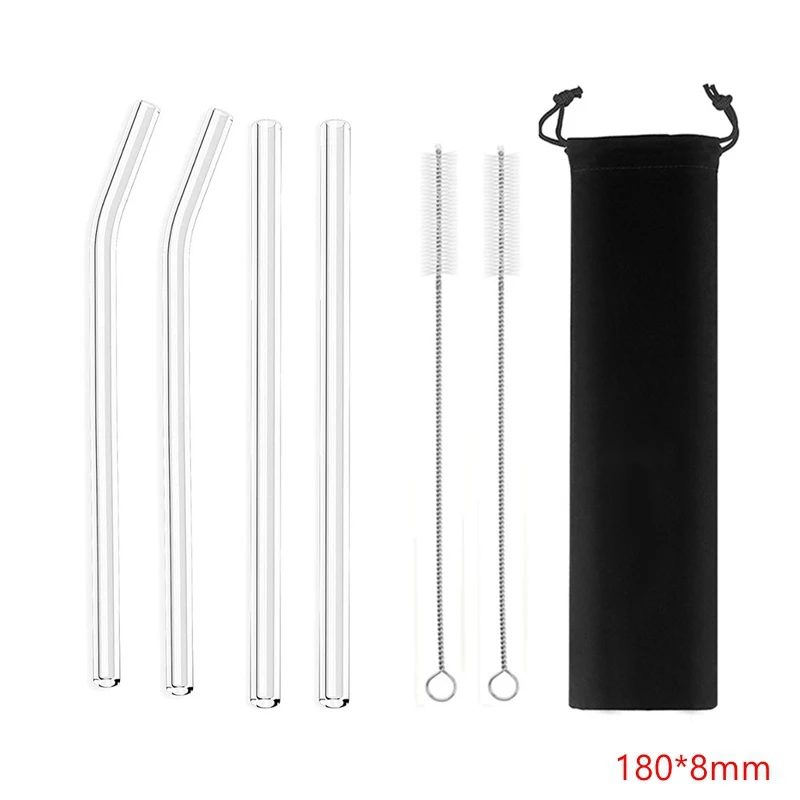 Transparent 4pcs bb Стеклянная соломинки многократного использования питьевая стеклянная трубка экологически чистая с чистящей щеткой для бара холодных напитков события партия поддерживает поставки - Цвет: Transparent 4pcs bb