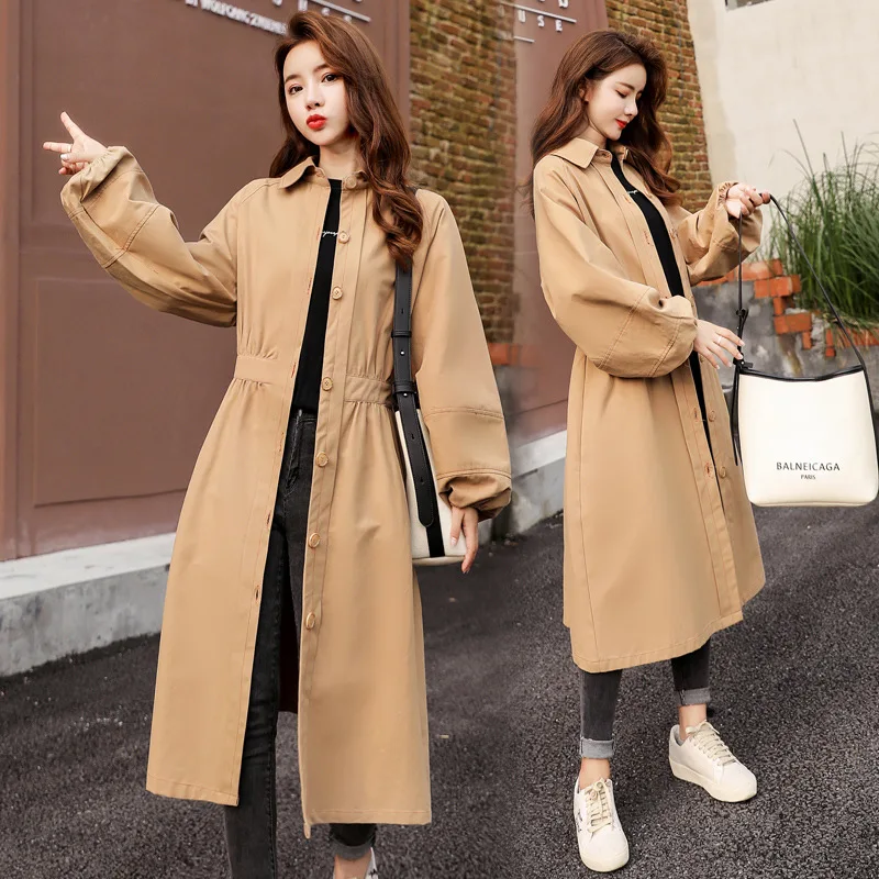 

Fold-down Collar Elegant Solid Color Simple Versatile Long Sleeve Fashion Slim Fit 2019 Autumn Trench Coat