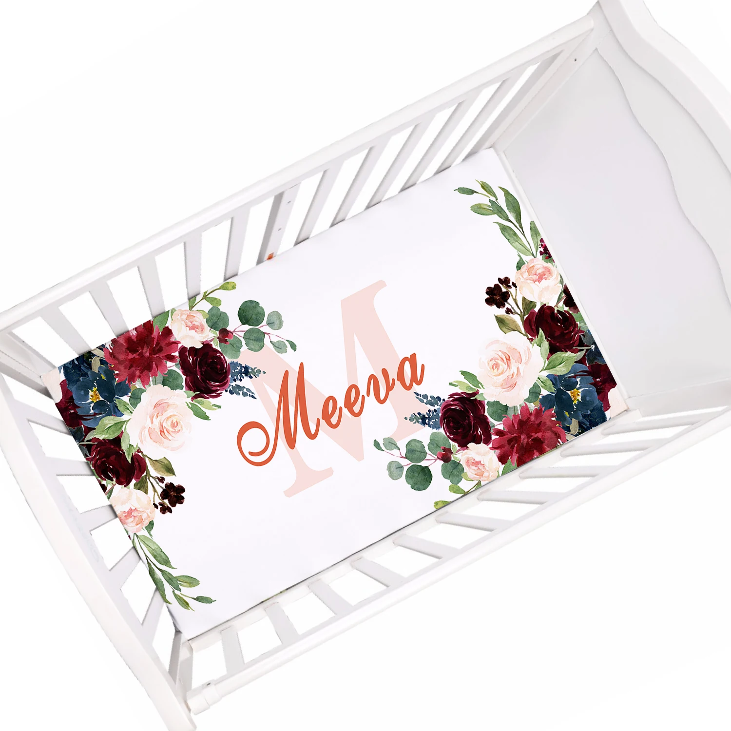 e flores, lençol de berço personalizado floral 28 