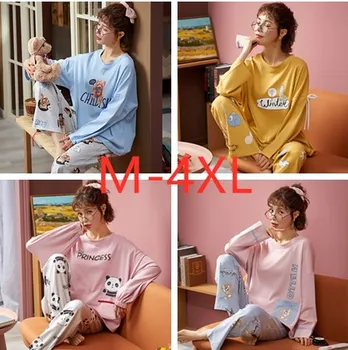

Plus size 4XL 90kg wear sleep women Cotton pajamas kawaii 2 piece set lounge suit warm winter pajamas pijama feminino droping