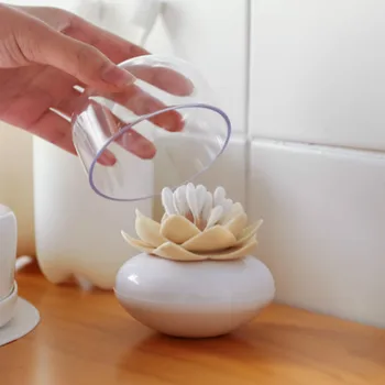 

Plastic Toothpick Holder Lotus Box Dispenser Automatic Transparent with Lid Cotton and Cotton Swab Holder Home Storage Tank
