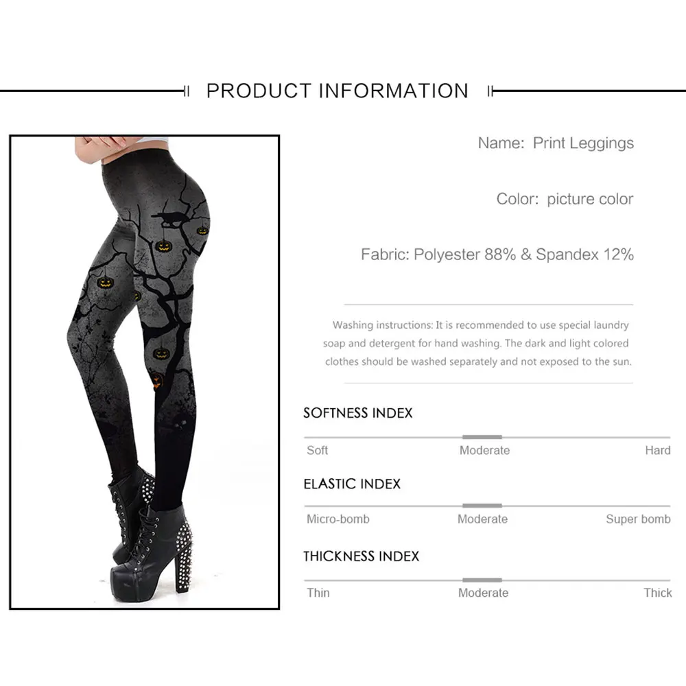 Vessos Casual Trousers Halloween Leggings Fitness Party Sport Pants Leisure Fashion Running Pumpkin Printing Black Polyester