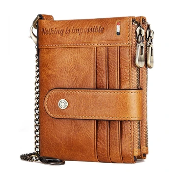 

Men's RFID Blocking Leather Bifold Wallet with Anti Theft Chain