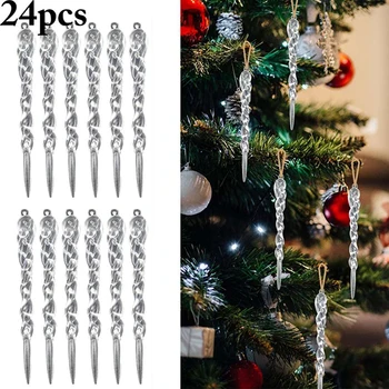 

24Pcs Christmas Icicle Ornament DIY Party Hanging Xmas Tree Decor Supplies Kerst ijspegel ornamenten H99F