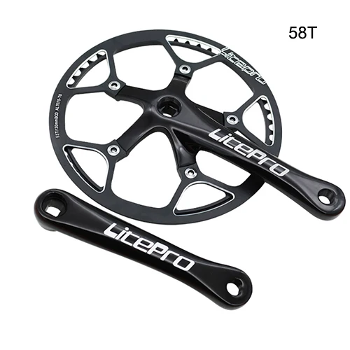 Litepro трек велосипедный шатун бензопила 130BCD 41T 45T 47T 53T 56T 58T одна скорость BMX цепь колеса 170 мм складной велосипед рукоятка - Color: 58T Black crankset