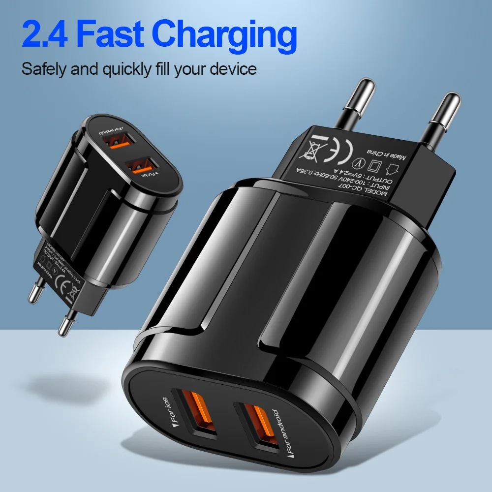 

Portable 2 USB Charger 2.4A Fast Charging Power Adapter Mobile phone Charger for Iphone Xiaomi Android IOS phone charger plug