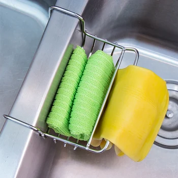 

Kitchen Sink Organizer Stainless Steel Hanging Sponge Holder Towel Rack Sink Drainer Basket Cleaning Tool Storage Org