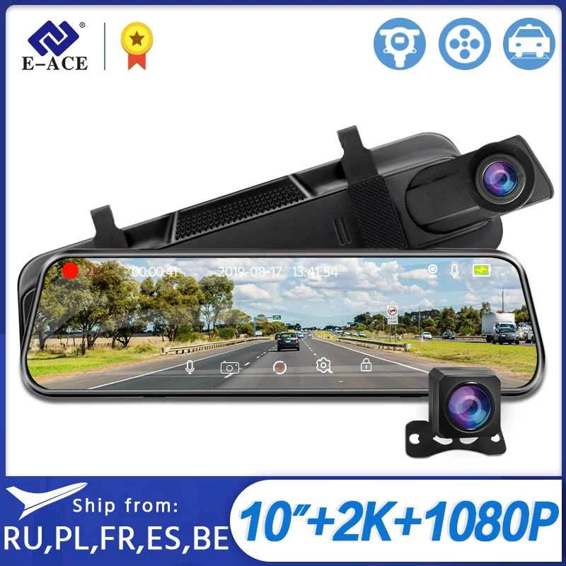 E ACE 2K Dash камера 10 0 дюймов потоковое медиа зеркало заднего вида FHD 1440P