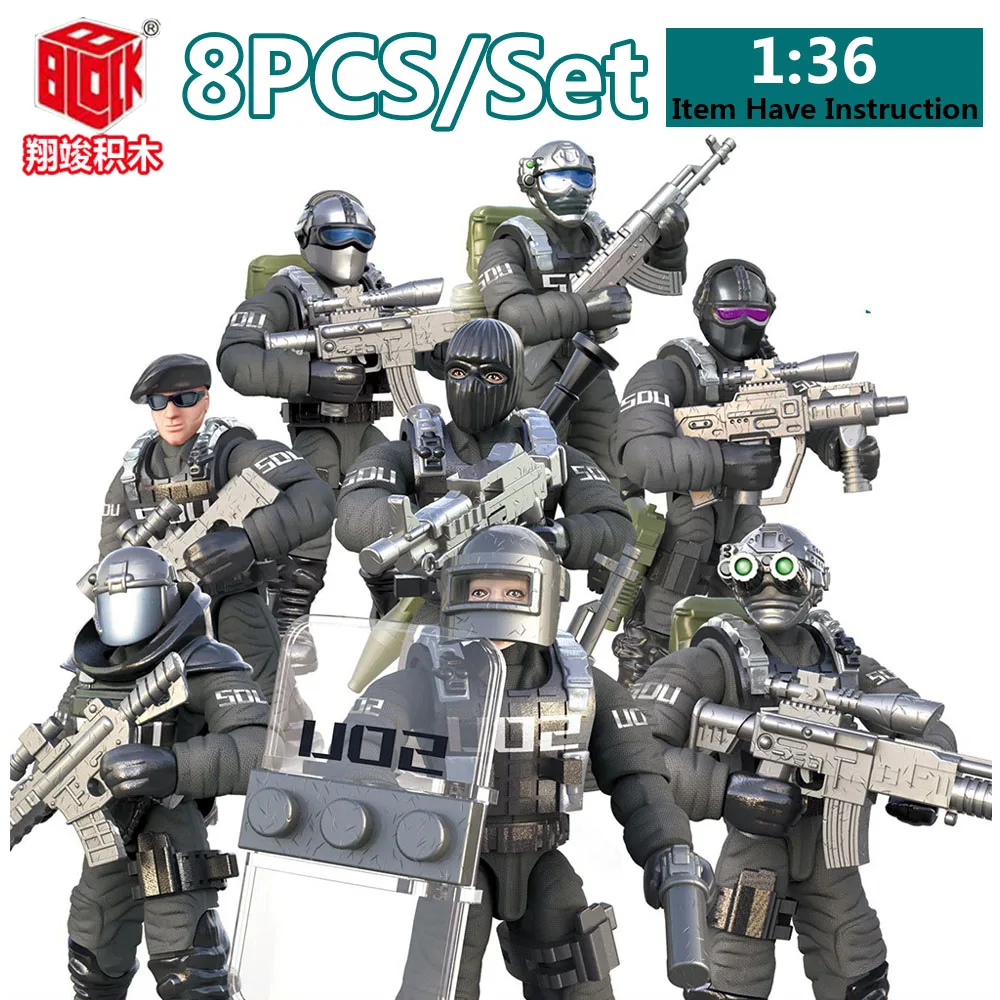 Ville contre-terrorisme Swat chiffres blocs de construction méga moderne militaire soldat Super Police Corps Minifigs armes jouets cadeaux (lot de 8)