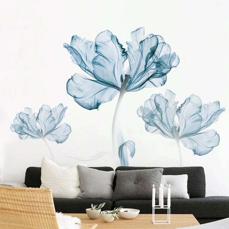 Большой 3D синий цветок гостиная украшение виниловые наклейки на стену Diy Современная спальня домашний декор плакат настенное искусство