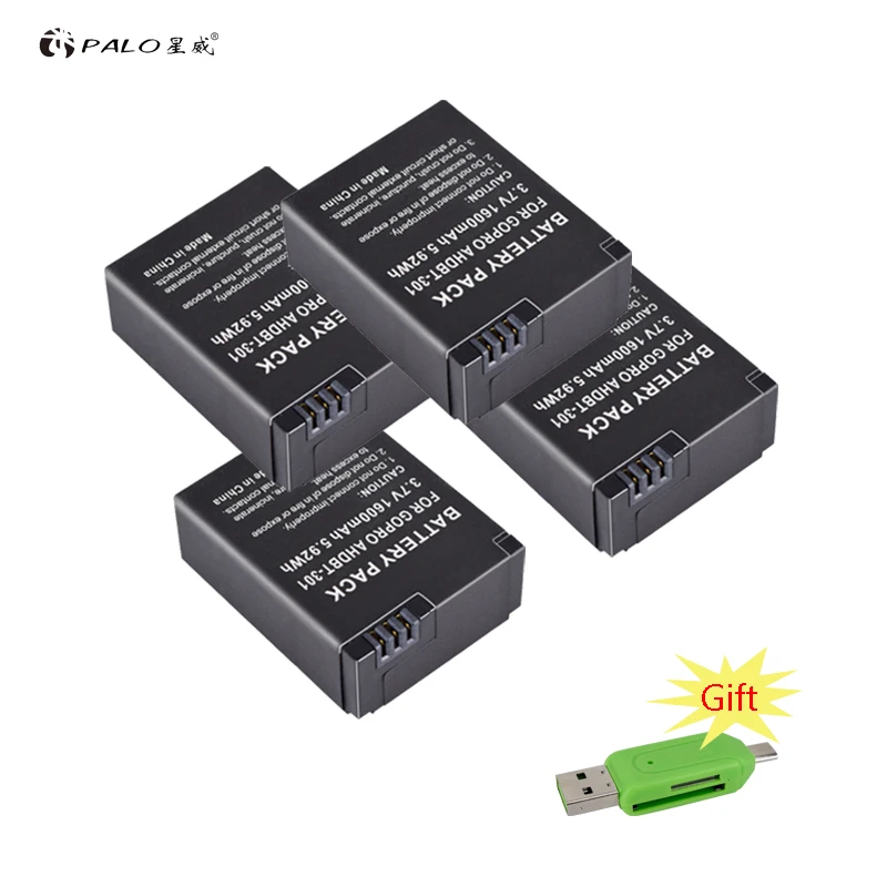 2 предмета в комплекте с аккумулятором Батарея 3 7 V 1600 мА ч для Gopro AHDBT 301 Камера