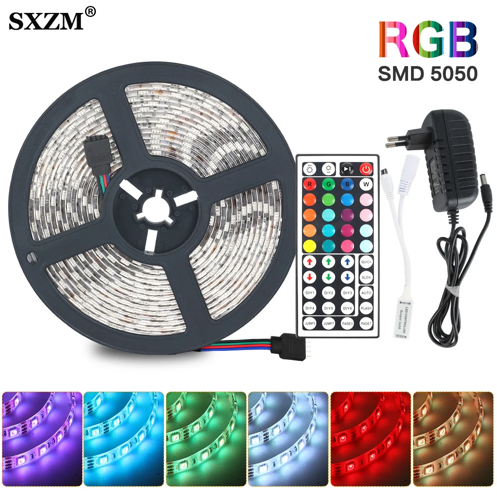 Гибкая светодиодная лента RGB светильник SMD 5050 2835 RGB лента fita светильник rgb 5 м 20 м светодиодный диодный диод DC12V пульт дистанционного управления+ адаптер