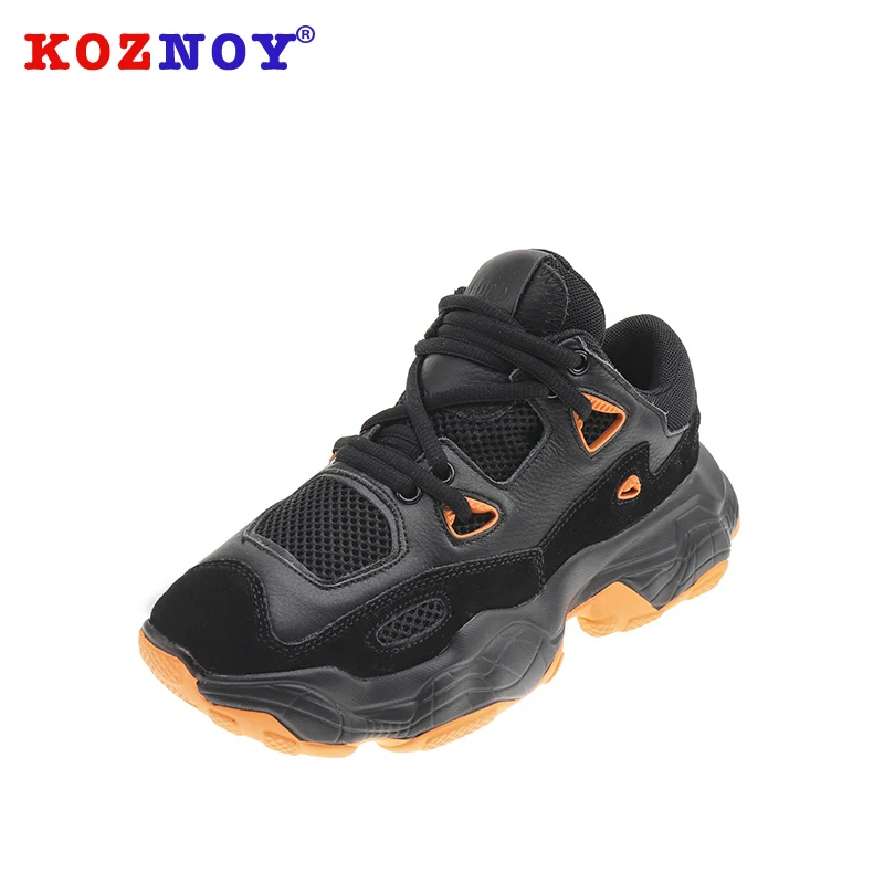 

Koznoy Sneakers Women Cross Tied Autumn Dropshipping Fashion Round Toe Mixed Colors Sewing Lace Thick Bottom Causal Women Shoes