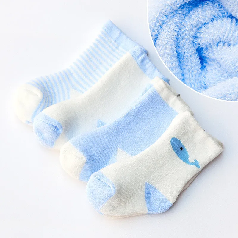 4Pairs/lot Newborn Baby Socks Cartoon Warm Baby Socks for Girls Infant Cotton Baby Boys Socks Spring Autumn Winter - Цвет: Синий