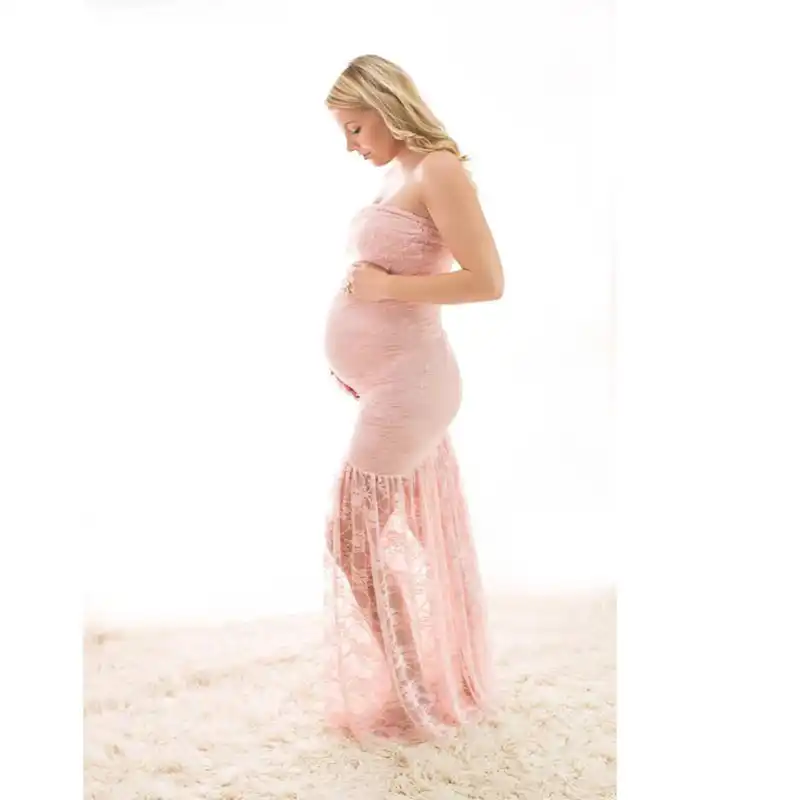 pink lace maternity maxi dress